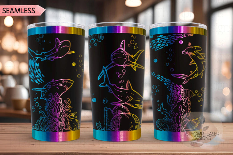 Sharks Tumbler Wrap SVG | 20oz and 30oz Laser Engraving File | Rotary Ready Digital Design | Ocean Nautical SVG