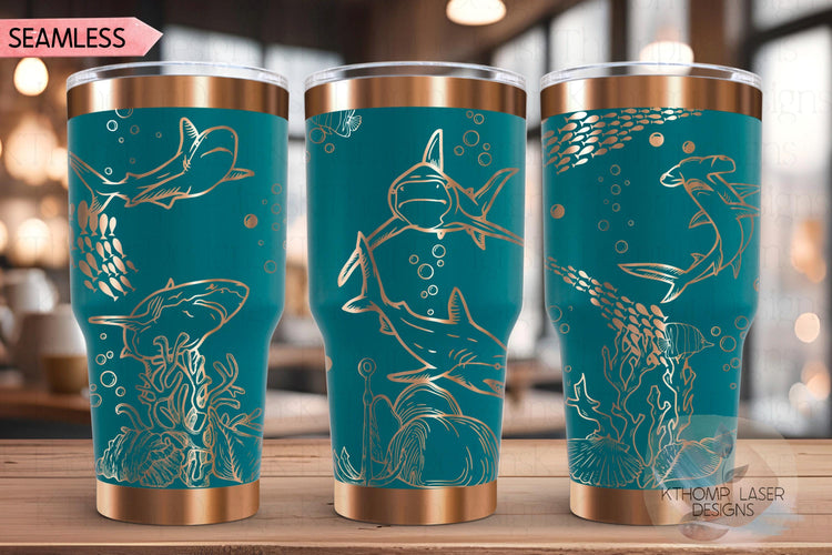 Sharks Tumbler Wrap SVG | 20oz and 30oz Laser Engraving File | Rotary Ready Digital Design | Ocean Nautical SVG