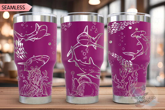 Sharks Tumbler Wrap SVG | 20oz and 30oz Laser Engraving File | Rotary Ready Digital Design | Ocean Nautical SVG
