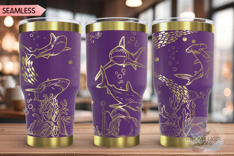 Sharks Tumbler Wrap SVG | 20oz and 30oz Laser Engraving File | Rotary Ready Digital Design | Ocean Nautical SVG