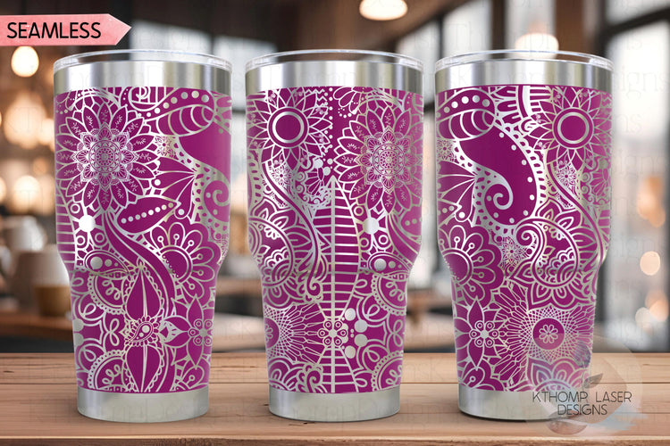 Henna Doodles Tumbler Wrap SVG | 20oz and 30oz Laser Engraving File | Rotary Ready Digital Design | Zodiac Boho SVG