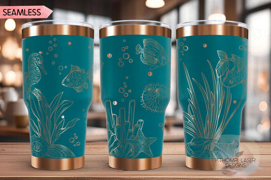 Ocean Life Tumbler Wrap SVG | 20oz and 30oz Laser Engraving File | Rotary Ready Digital Design | Ocean Nautical SVG
