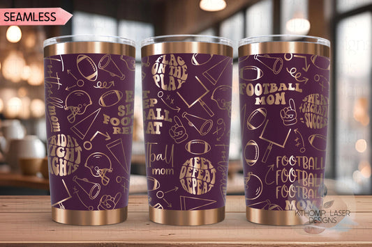 Football Mom 2 Tumbler Wrap SVG | 20oz and 30oz Laser Engraving File | Rotary Ready Digital Design | Mom Life SVG