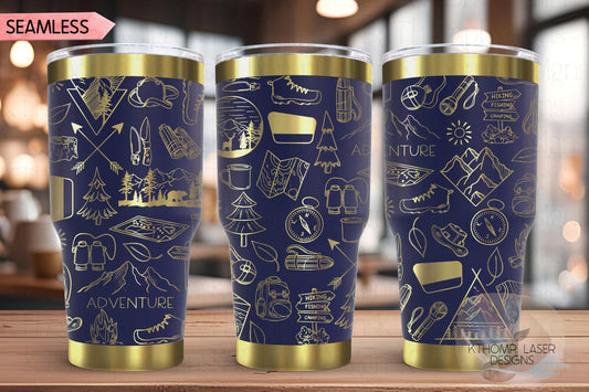 Hiking Doodles Tumbler Wrap SVG | 20oz and 30oz Laser Engraving File | Rotary Ready Digital Design | Outdoor Nature SVG