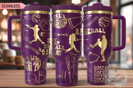 Baseball Player Tumbler Wrap SVG | 40oz Laser Engraving File | Rotary Ready Digital Design | Sports Fan SVG