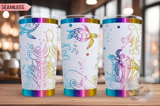 Octopus and Turtles Tumbler Wrap SVG | 20oz and 30oz Laser Engraving File | Rotary Ready Digital Design | Ocean Nautical SVG