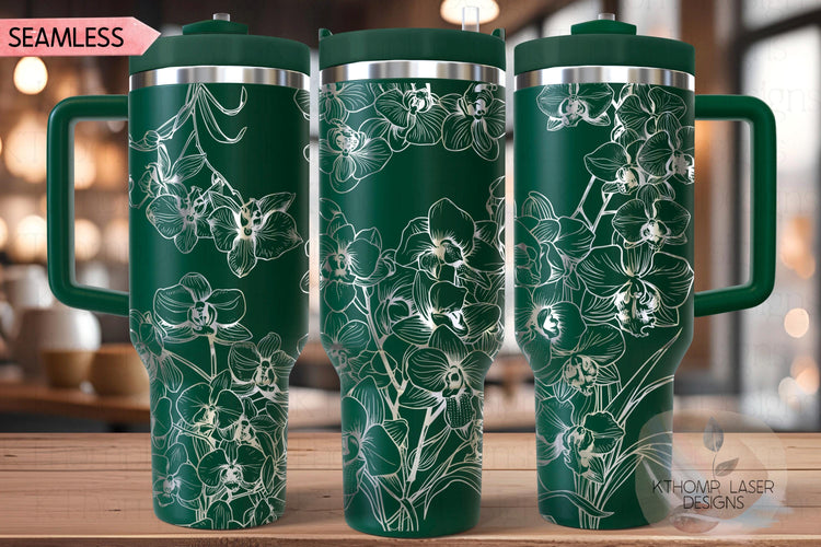 Orchids Tumbler Wrap SVG | 40oz Laser Engraving File | Rotary Engrave Digital Design | Floral SVG Design