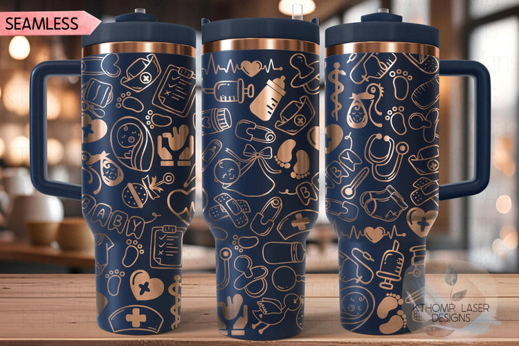 OB Nurse Medical Doodles Tumbler Wrap SVG | 40oz Laser Engraving File | Rotary Ready Digital Design | Career Gift SVG