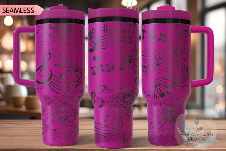 Floral Music Tumbler Wrap SVG | 40oz Laser Engraving File | Rotary Ready Digital Design | Career Gift SVG