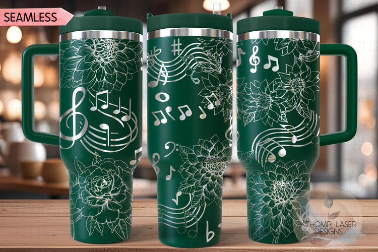 Floral Music Tumbler Wrap SVG | 40oz Laser Engraving File | Rotary Ready Digital Design | Career Gift SVG