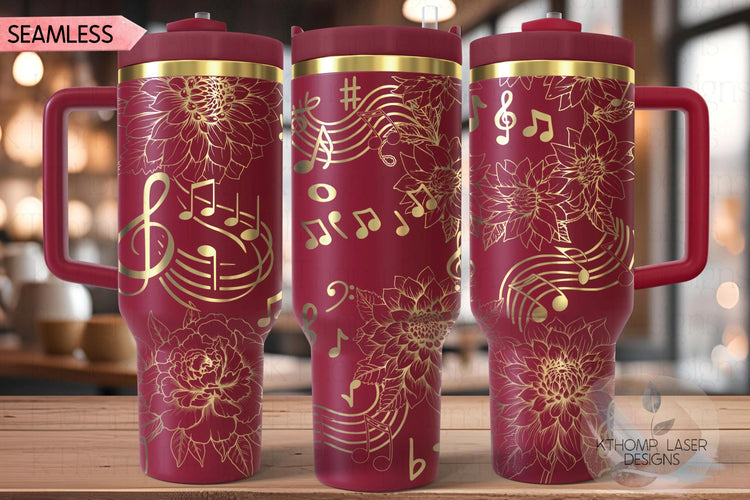 Floral Music Tumbler Wrap SVG | 40oz Laser Engraving File | Rotary Ready Digital Design | Career Gift SVG