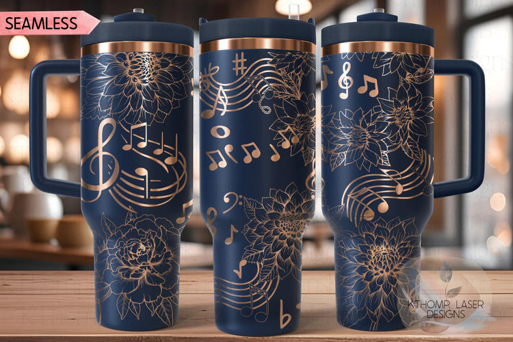 Floral Music Tumbler Wrap SVG | 40oz Laser Engraving File | Rotary Ready Digital Design | Career Gift SVG
