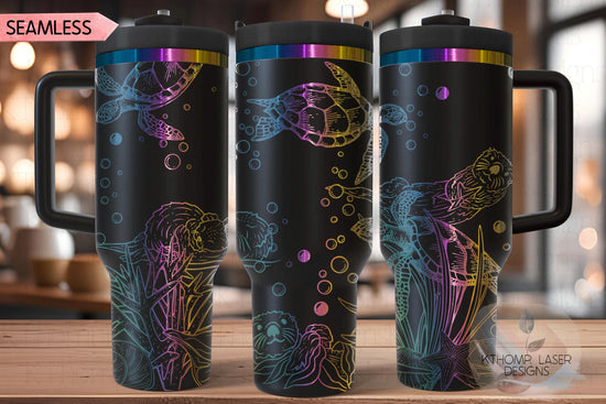 Otters and Turtles Tumbler Wrap SVG | 40oz Laser Engraving File | Rotary Ready Digital Design | Ocean Nautical SVG