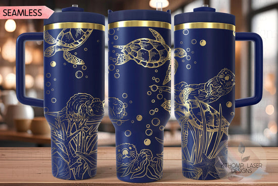 Otters and Turtles Tumbler Wrap SVG | 40oz Laser Engraving File | Rotary Ready Digital Design | Ocean Nautical SVG