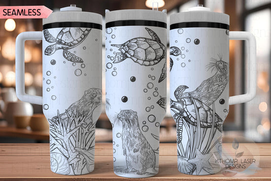 Otters and Turtles 2 Tumbler Wrap SVG | 40oz Laser Engraving File | Rotary Ready Digital Design | Ocean Nautical SVG