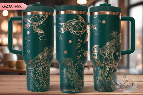 Otters and Turtles 2 Tumbler Wrap SVG | 40oz Laser Engraving File | Rotary Ready Digital Design | Ocean Nautical SVG