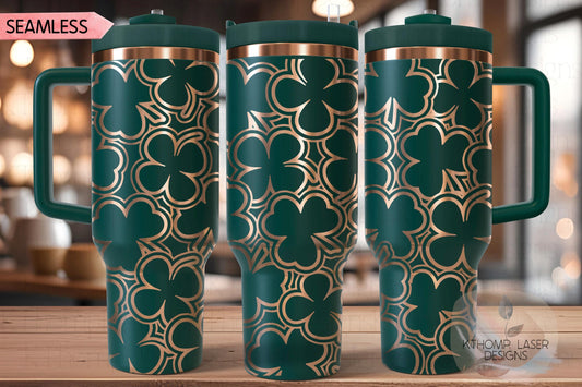 Shamrocks Burst Laser Engraved Full Wrap Design 40oz Tumbler, Digital Download, Seamless SVG For Laser Rotary