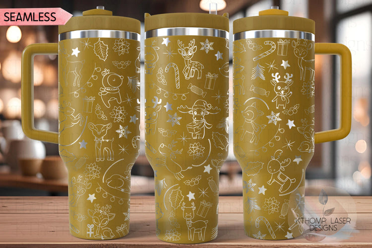 Cute Reindeer Doodles Christmas Holiday Tumbler Wrap SVG | 40oz Laser Engraving File | Rotary Ready Digital Design | Seasonal SVG