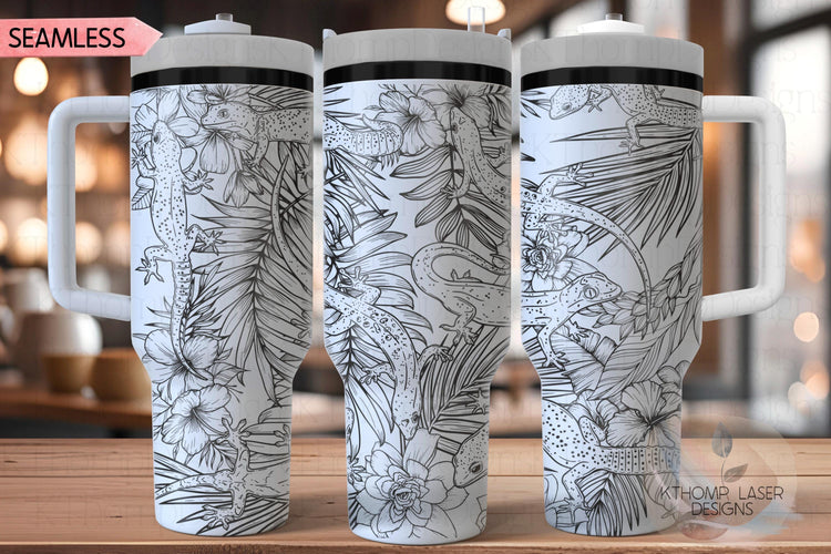 Geckos Tumbler Wrap SVG | 40oz Laser Engraving File | Rotary Ready Digital Design | Jungle Theme SVG