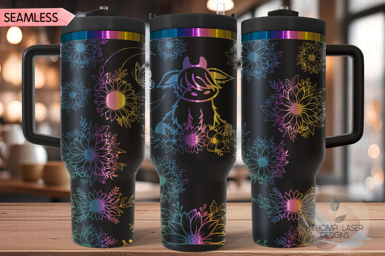 Highland Cow Floral Tumbler Wrap SVG | 40oz Laser Engraving File | Rotary Ready Digital Design | Western Farm SVG