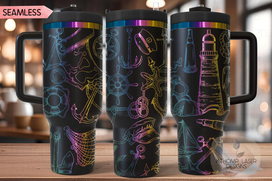 Nautical Doodles Tumbler Wrap SVG | 40oz Laser Engraving File | Rotary Ready Digital Design | Ocean Nautical SVG