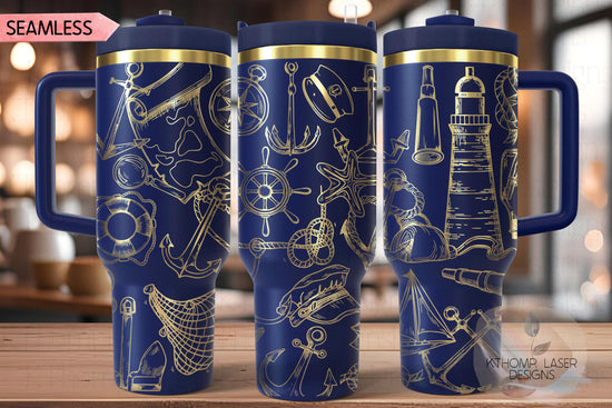 Nautical Doodles Tumbler Wrap SVG | 40oz Laser Engraving File | Rotary Ready Digital Design | Ocean Nautical SVG