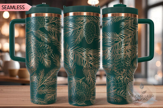 Pine Needles & Pinecones Holiday Tumbler Wrap SVG | 40oz Laser Engraving File | Rotary Ready Digital Design | Seasonal SVG