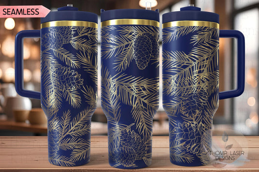Pine Needles & Pinecones Holiday Tumbler Wrap SVG | 40oz Laser Engraving File | Rotary Ready Digital Design | Seasonal SVG