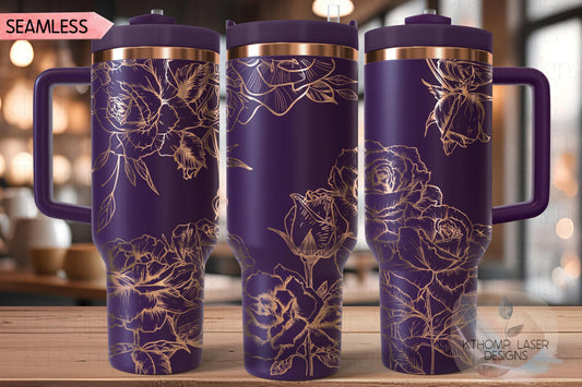 Roses 1 Tumbler Wrap SVG | 40oz Laser Engraving File | Rotary Engrave Digital Design | Floral SVG Design