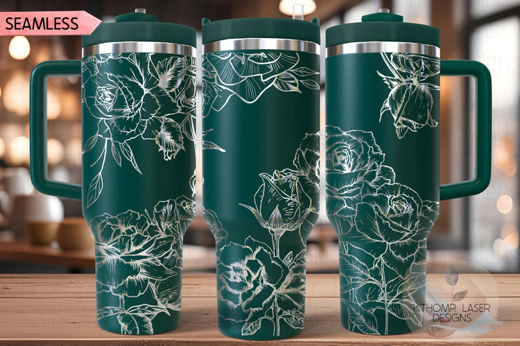 Roses 1 Tumbler Wrap SVG | 40oz Laser Engraving File | Rotary Engrave Digital Design | Floral SVG Design