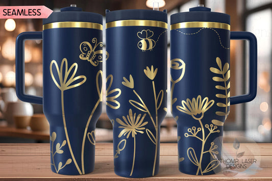 Floral Garden Tumbler Wrap SVG | 40oz Laser Engraving File | Rotary Engrave Digital Design | Floral SVG Design