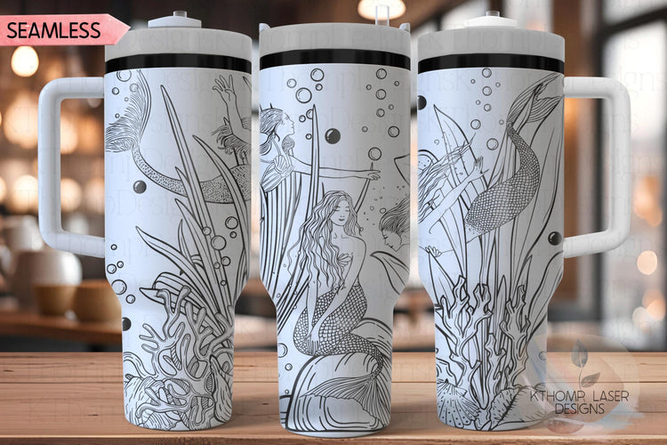 Mermaids Tumbler Wrap SVG | 40oz Laser Engraving File | Rotary Ready Digital Design | Fantasy Magic SVG