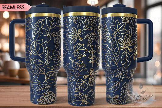 Fall Leaves Doodles Holiday Tumbler Wrap SVG | 40oz Laser Engraving File | Rotary Ready Digital Design | Seasonal SVG