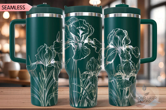 Wild Iris Tumbler Wrap SVG | 40oz Laser Engraving File | Rotary Engrave Digital Design | Floral SVG Design