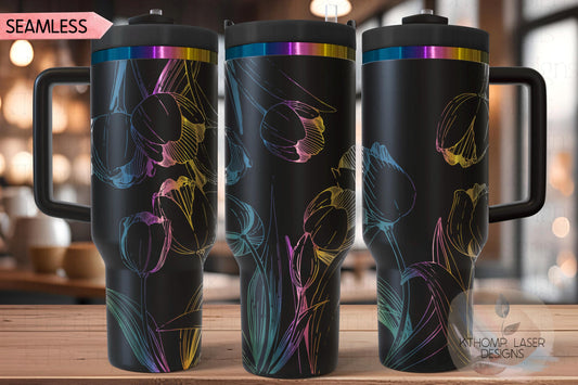 Tulips Tumbler Wrap SVG | 40oz Laser Engraving File | Rotary Engrave Digital Design | Floral SVG Design