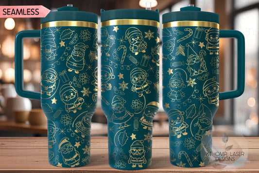 Cute Santa Doodles Christmas Holiday Tumbler Wrap SVG | 40oz Laser Engraving File | Rotary Ready Digital Design | Seasonal SVG