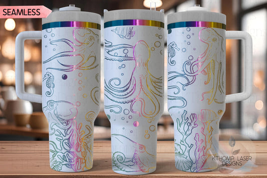 Octopus Tumbler Wrap SVG | 40oz Laser Engraving File | Rotary Ready Digital Design | Ocean Nautical SVG