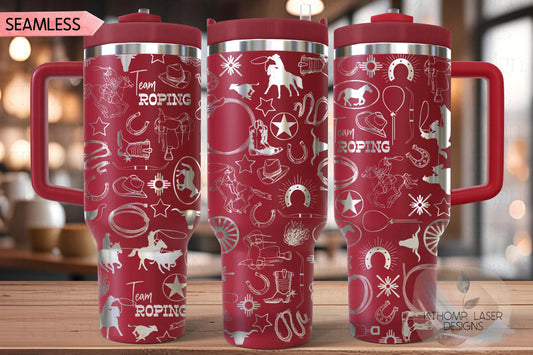 Team Roping Rodeo Cowboy Tumbler Wrap SVG | 40oz Laser Engraving File | Rotary Ready Digital Design | Western Farm SVG
