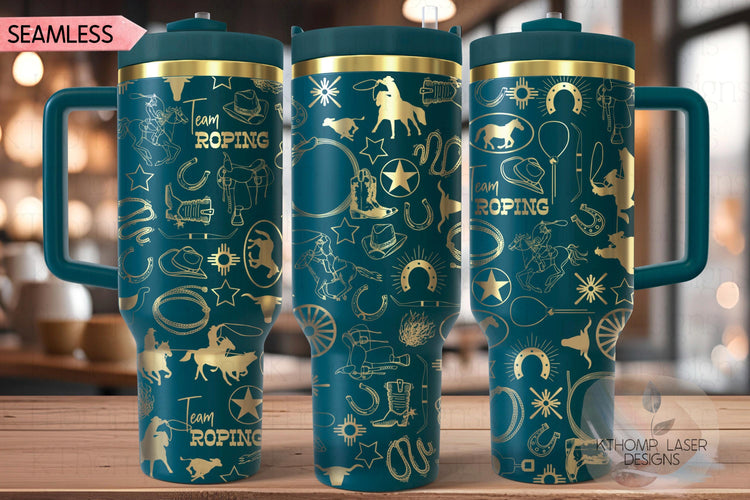 Team Roping Rodeo Cowboy Tumbler Wrap SVG | 40oz Laser Engraving File | Rotary Ready Digital Design | Western Farm SVG