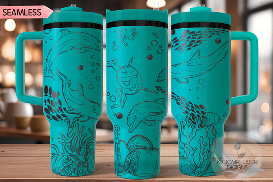 Dolphins Ocean Scene Tumbler Wrap SVG | 40oz Laser Engraving File | Rotary Ready Digital Design | Ocean Nautical SVG