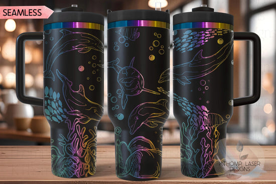 Dolphins Ocean Scene Tumbler Wrap SVG | 40oz Laser Engraving File | Rotary Ready Digital Design | Ocean Nautical SVG