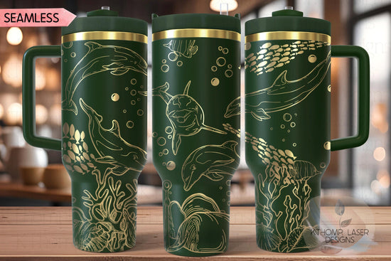 Dolphins Ocean Scene Tumbler Wrap SVG | 40oz Laser Engraving File | Rotary Ready Digital Design | Ocean Nautical SVG