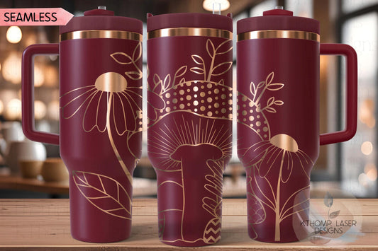 Mushrooms Tumbler Wrap SVG | 40oz Laser Engraving File | Rotary Ready Digital Design | Foodie SVG