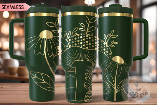 Mushrooms Tumbler Wrap SVG | 40oz Laser Engraving File | Rotary Ready Digital Design | Foodie SVG