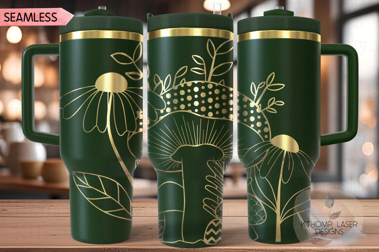 Mushrooms Tumbler Wrap SVG | 40oz Laser Engraving File | Rotary Ready Digital Design | Foodie SVG