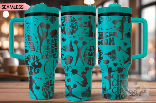 Cheer Mom Tumbler Wrap SVG | 40oz Laser Engraving File | Rotary Ready Digital Design | Mom Life SVG