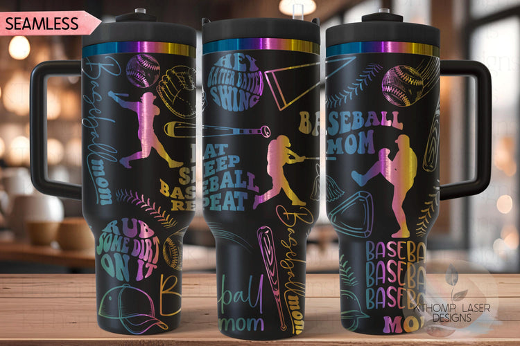 Baseball Mom Tumbler Wrap SVG | 40oz Laser Engraving File | Rotary Ready Digital Design | Mom Life SVG