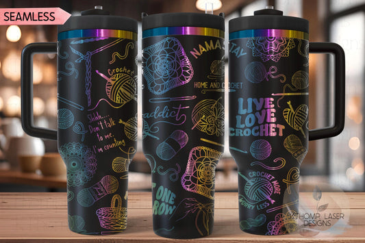 Crocheting Yarn Tumbler Wrap SVG | 40oz Laser Engraving File | Rotary Ready Digital Design | Hobby Travel SVG