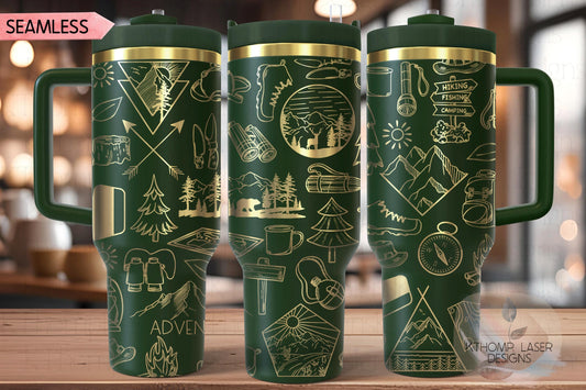 Hiking Doodles Tumbler Wrap SVG | 40oz Laser Engraving File | Rotary Ready Digital Design | Outdoor Nature SVG