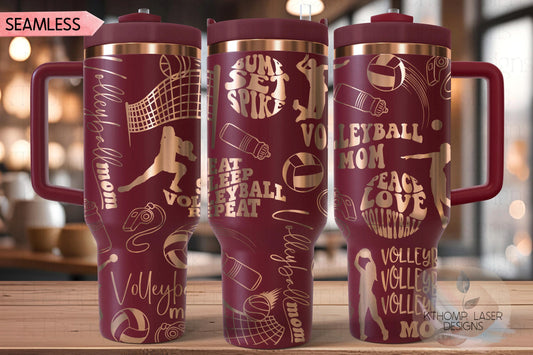 Volleyball Mom Tumbler Wrap SVG | 40oz Laser Engraving File | Rotary Ready Digital Design | Mom Life SVG